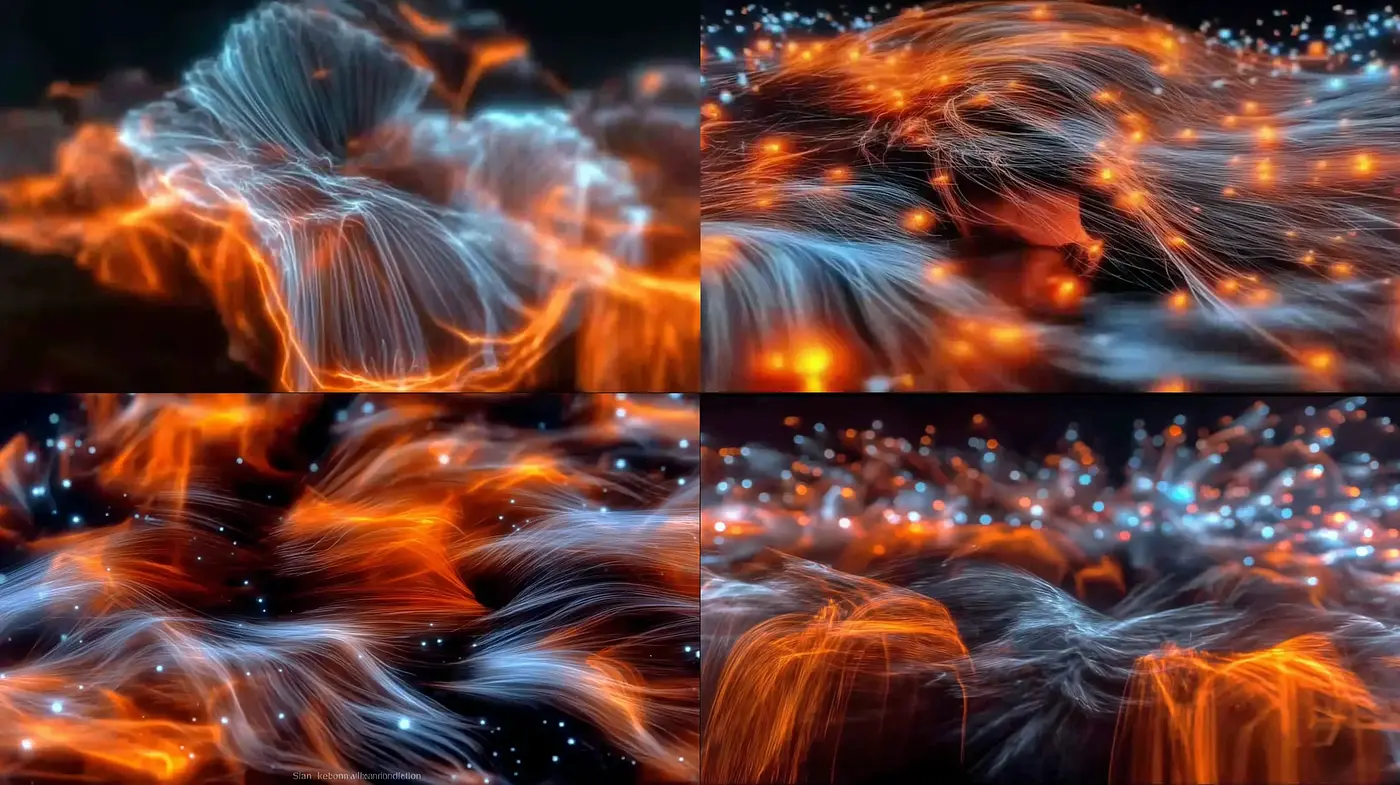 Dynamic and Ethereal Flowing Patterns in a Digital Realm - Midjourney sref style