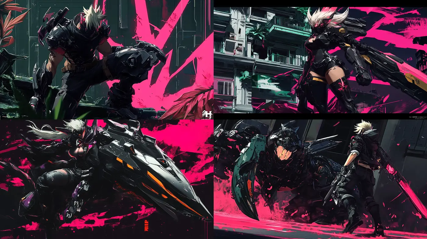 Dynamic Digital Brushwork in a Fusion of Cyberpunk and Manga Styles - Midjourney sref style