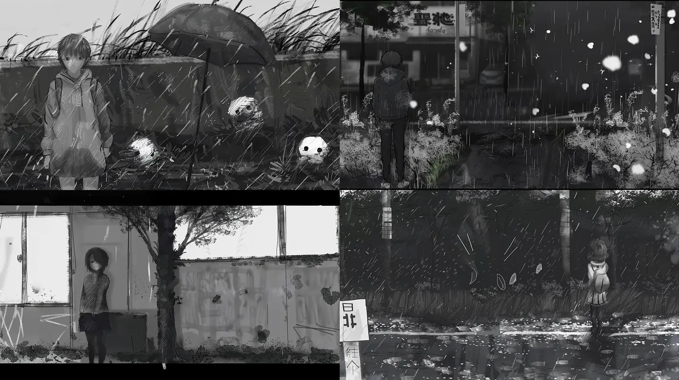 Monochromatic Moods of Rain-Soaked Solitude - Midjourney sref style