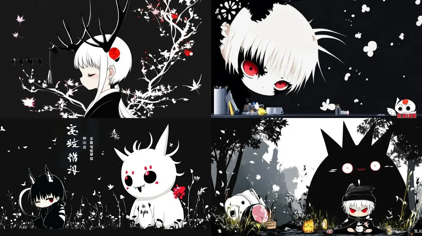 Monochromatic Fantasia with Splashes of Red - Midjourney sref style