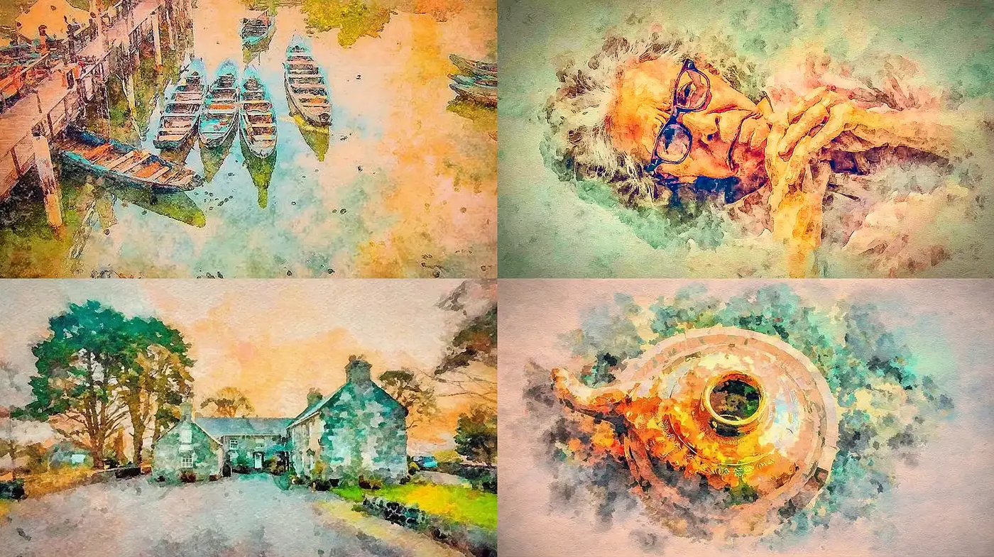 Serene Watercolor Landscapes and Portraits with Warm Undertones - Midjourney sref style
