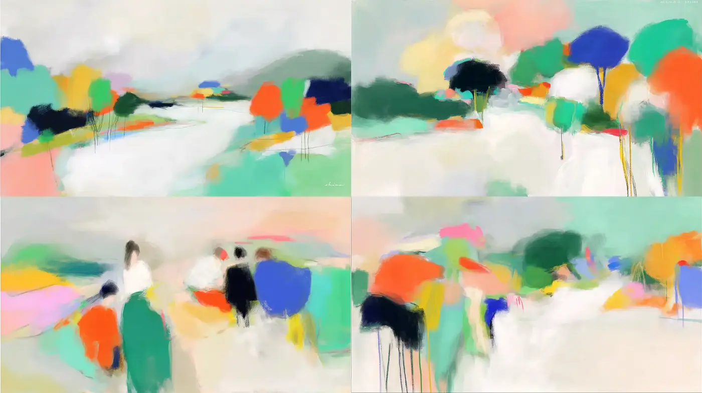 Modern Impressionistic Landscapes with Vibrant Color Accents - Midjourney sref style