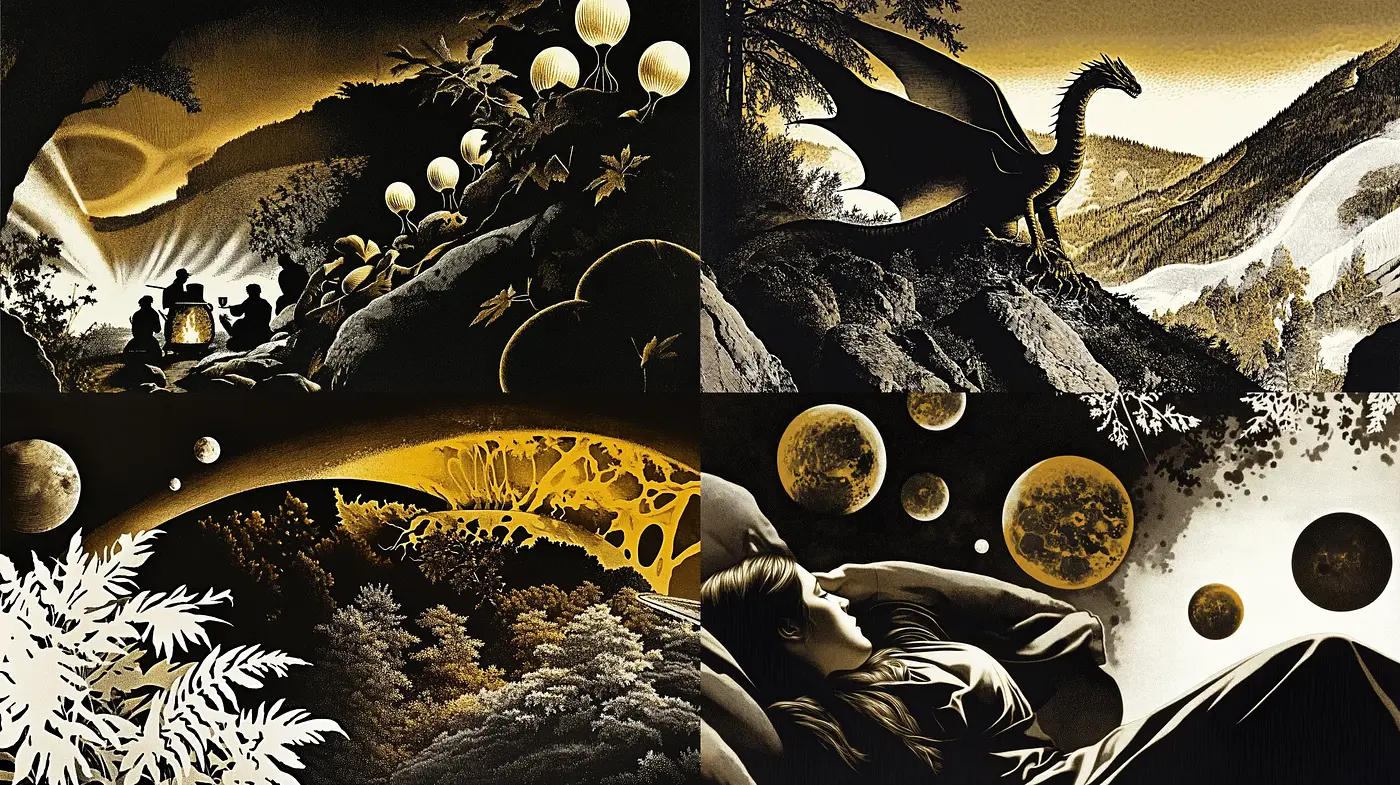 Monochromatic Dreamscape with Surrealist Overtones - Midjourney sref style