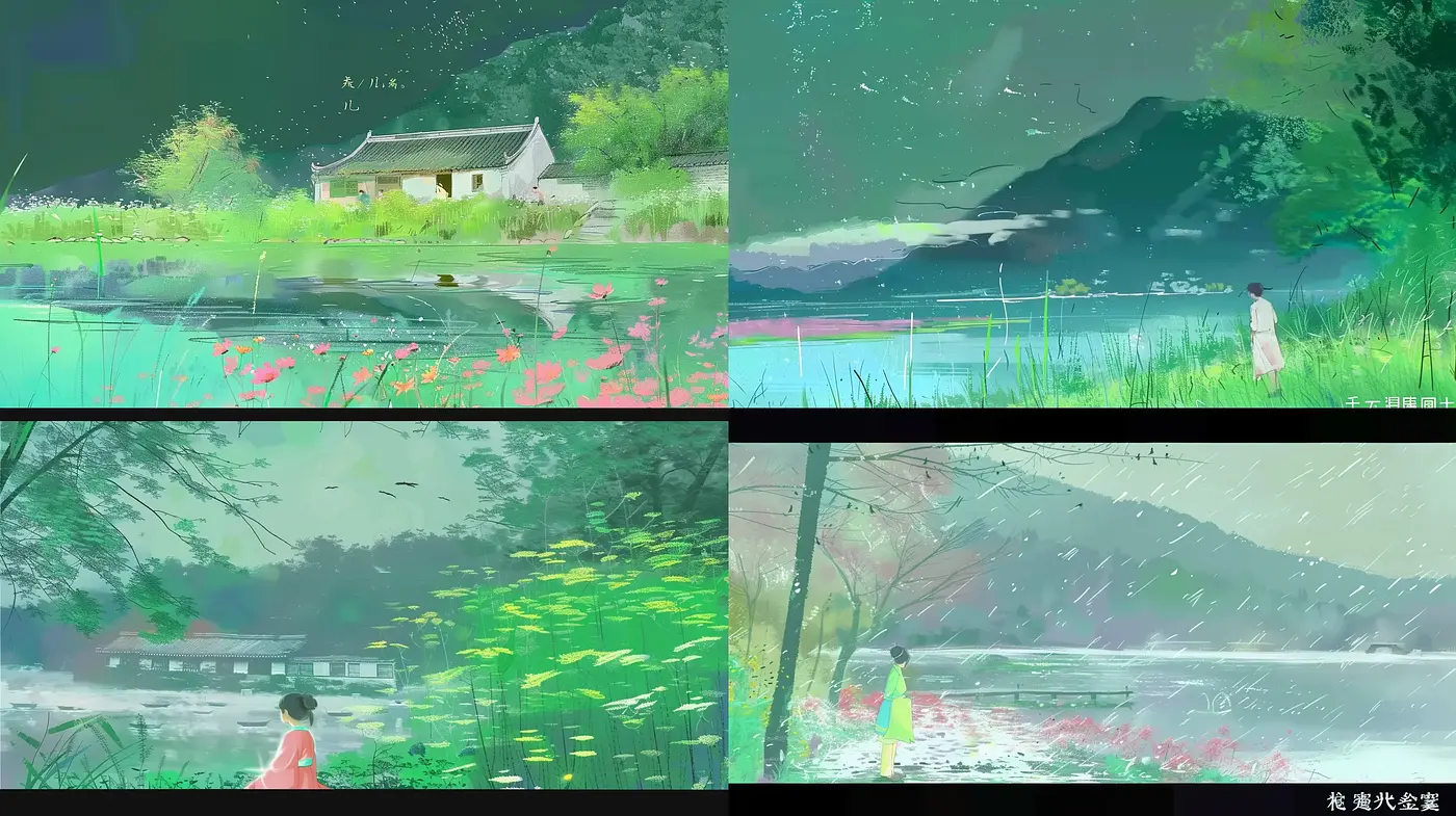 Transient Brushes of Serenity: A Harmonious Blend of Natural Vistas - Midjourney sref style