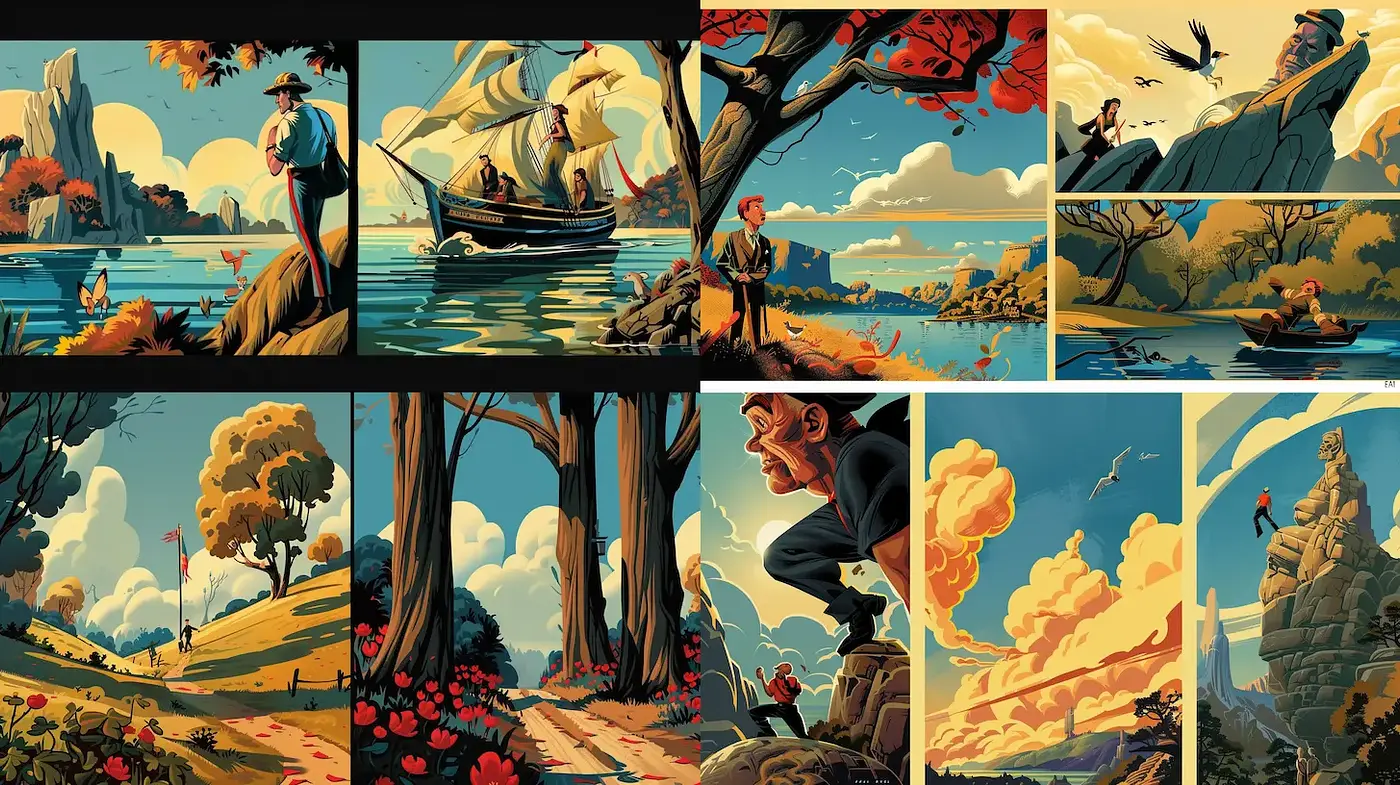 Vibrant and Cheerful Illustrative Landscapes with Nostalgic Undertones - Midjourney sref style