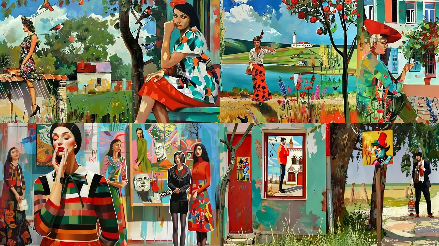Lively Palette of Post-Modern Portraits with Expressive Patterns - Midjourney sref style
