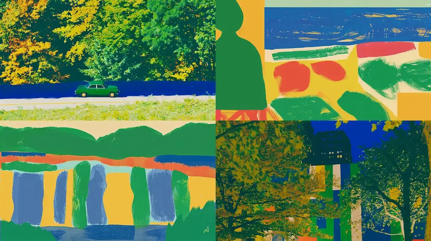 Vibrant and Abstract Landscapes with a Playful Touch - Midjourney sref style