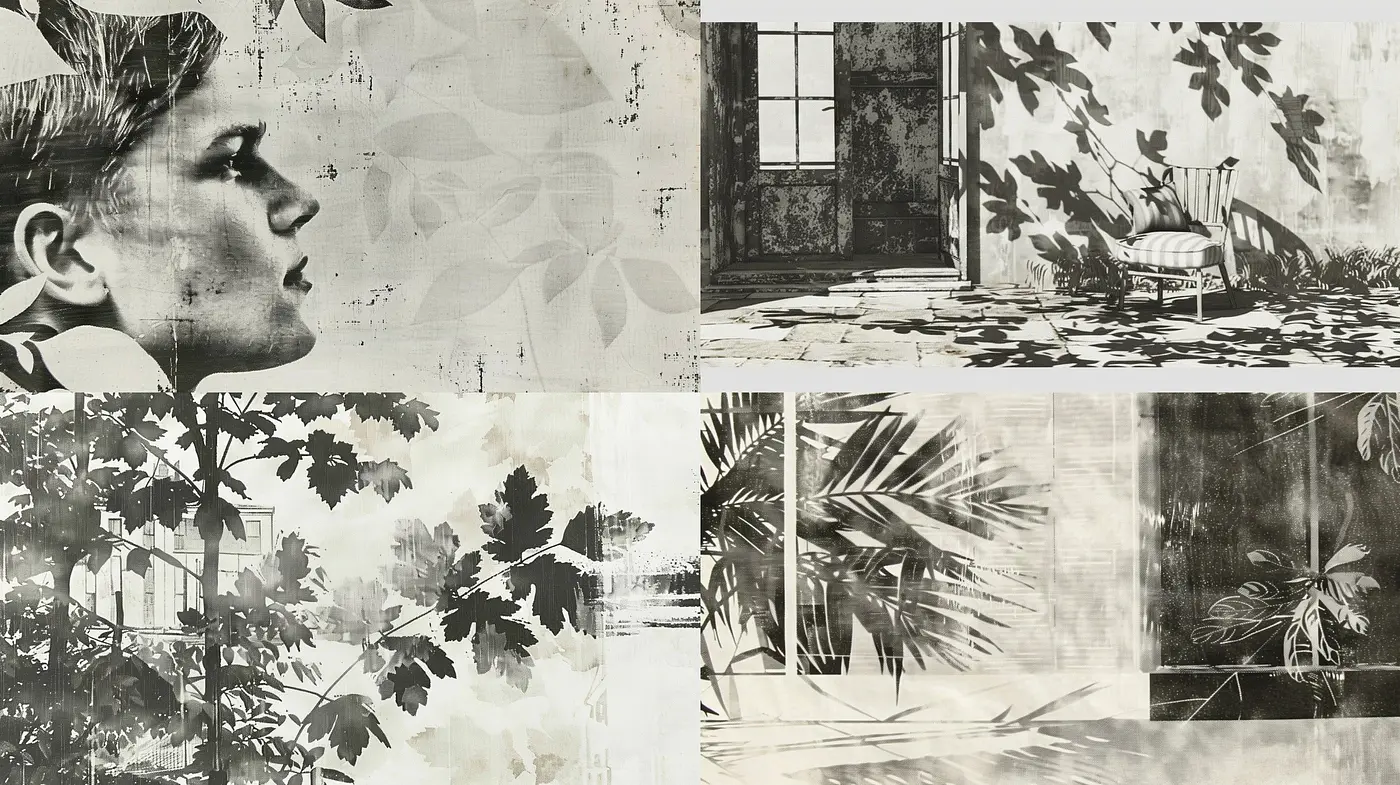 Monochromatic Whispers of Time: A Consistent Blend of Vintage Textures and Shadow Play - Midjourney sref style