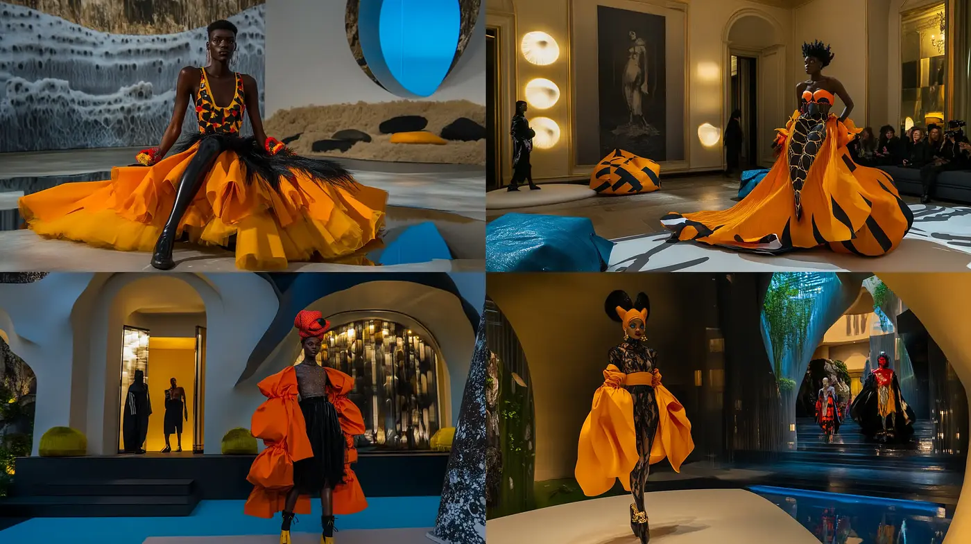 Dramatic Contemporary Fashion Presentation - Midjourney sref style