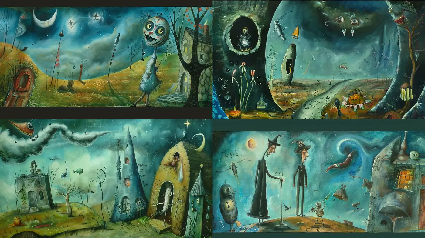 Whimsical Nocturne: An Exploration of Surreal Imaginaries and Ethereal Tones - Midjourney sref style