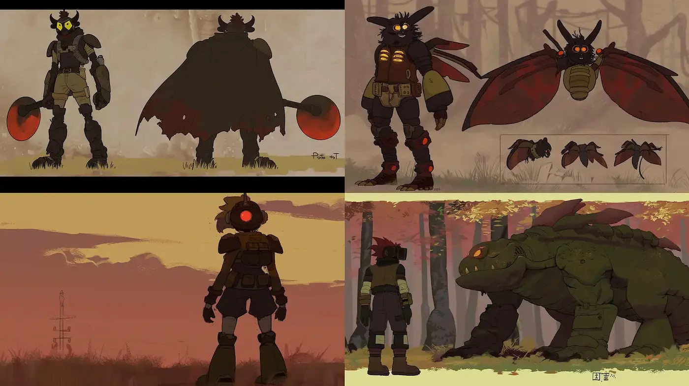 Futuristic and Nature-Inspired Character Design with a Unique Color Palette - Midjourney sref style