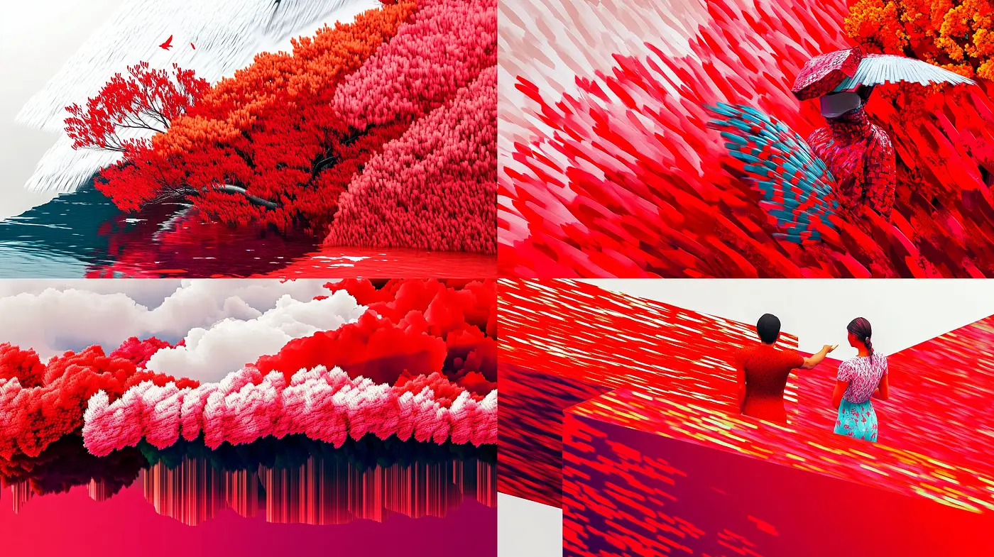 Crimson Tide Dreamscapes: An Abstract Journey in Red - Midjourney sref style