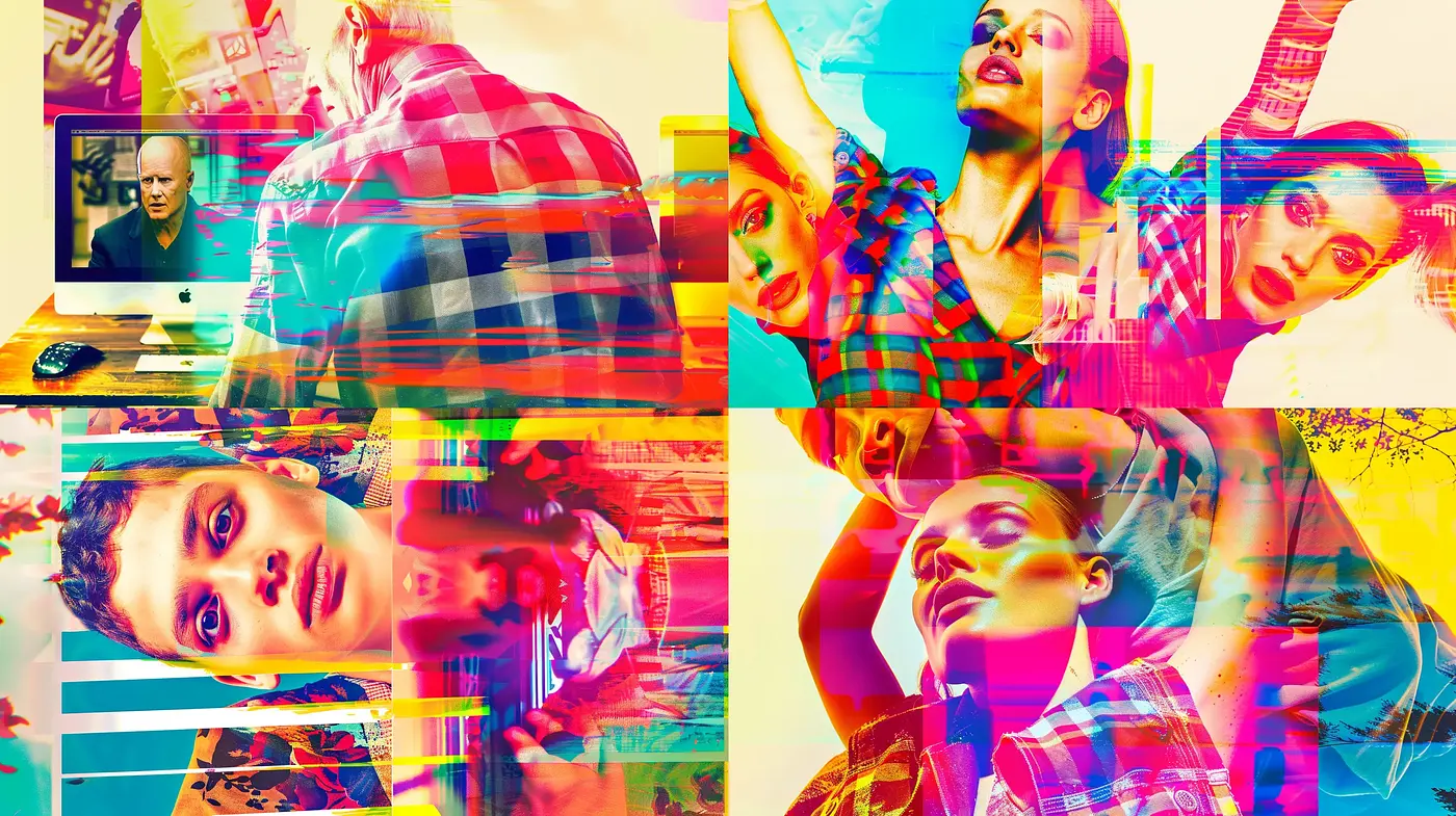 Chromatic Vibrancy and Energetic Abstraction in Modern Digital Collage - Midjourney sref style