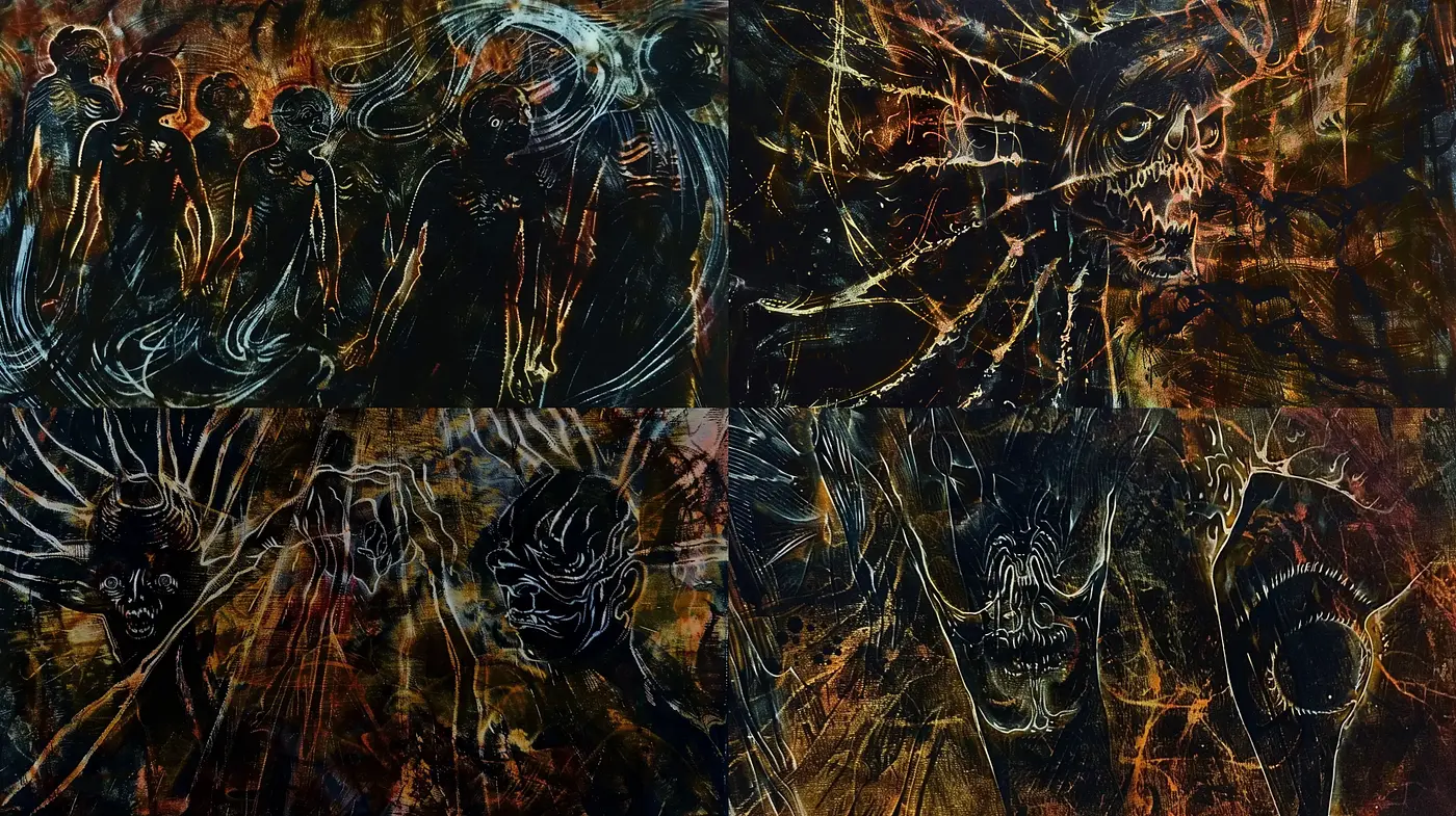 Ethereal Gothic Chaos: A Dark Abstract Expression - Midjourney sref style