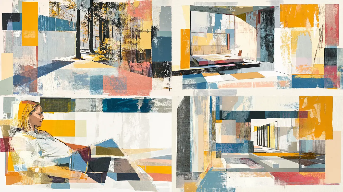 Collage of Serenity: Abstract Geometric Harmony in Soft Tones - Midjourney sref style