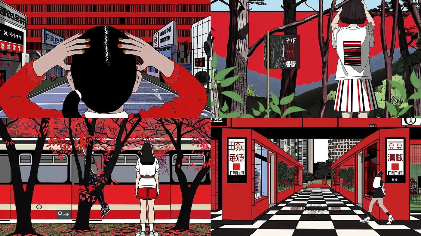 Vibrant and stylized urban environments with a touch of nostalgia - Midjourney sref style