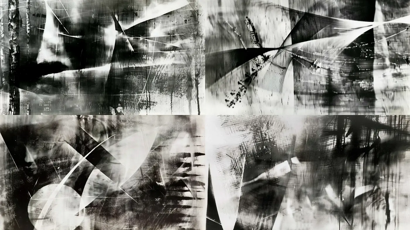 Monochromatic Symphony of Abstract Forms and Textures - Midjourney sref style