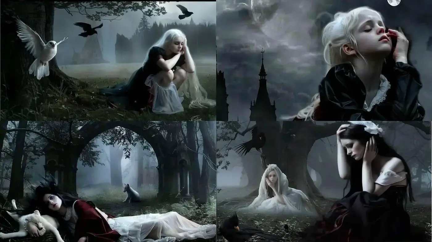 Ethereal, hauntingly atmospheric digital art with a gothic touch - Midjourney sref style