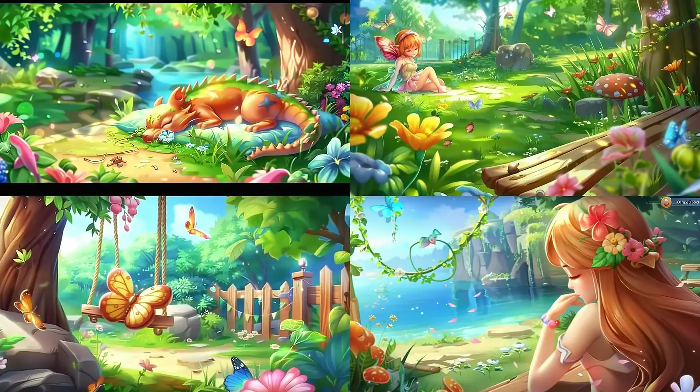 Enchanted Springtime: A Harmonious Blend of Lush Landscapes and Fantastical Elements - Midjourney sref style