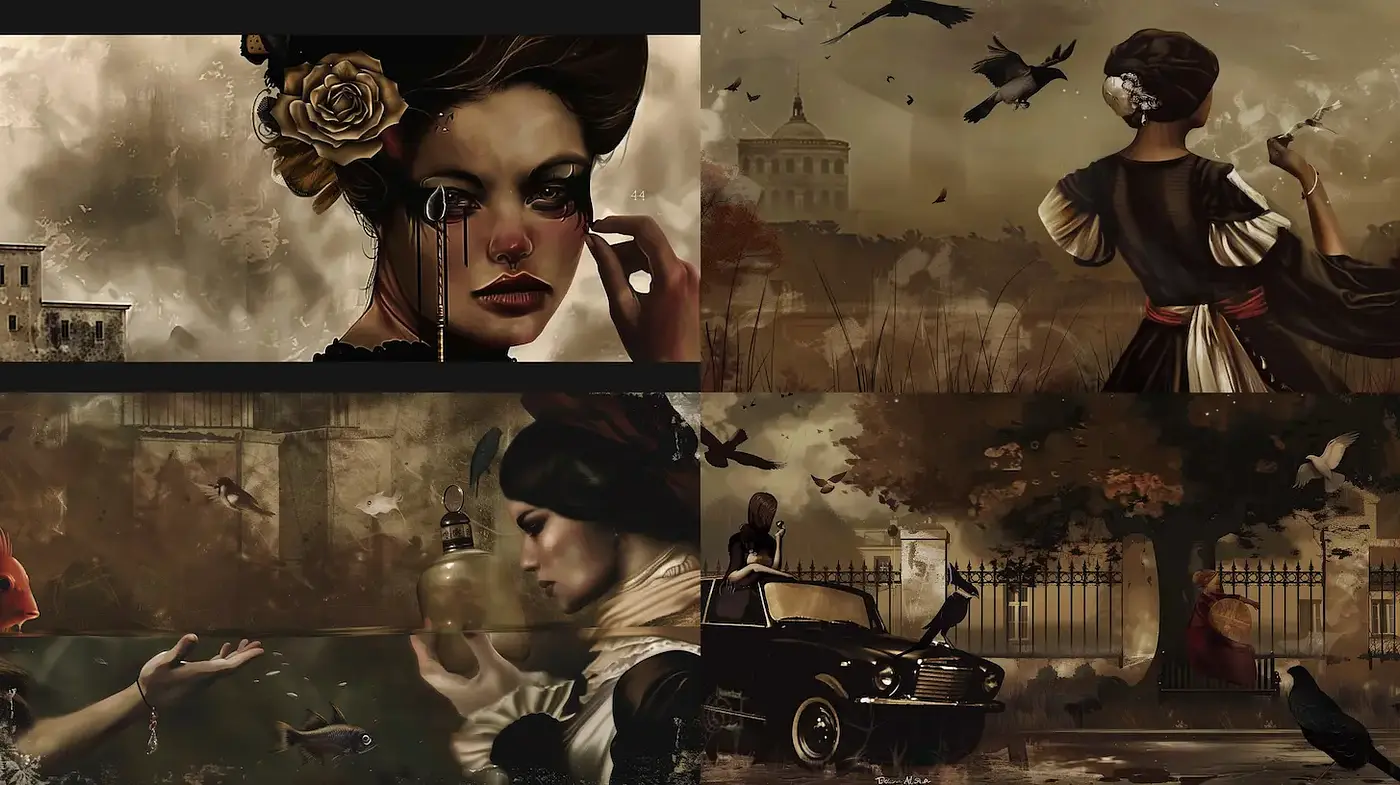 Ethereal and Melancholic Vintage Aesthetics with Mystical Elements - Midjourney sref style