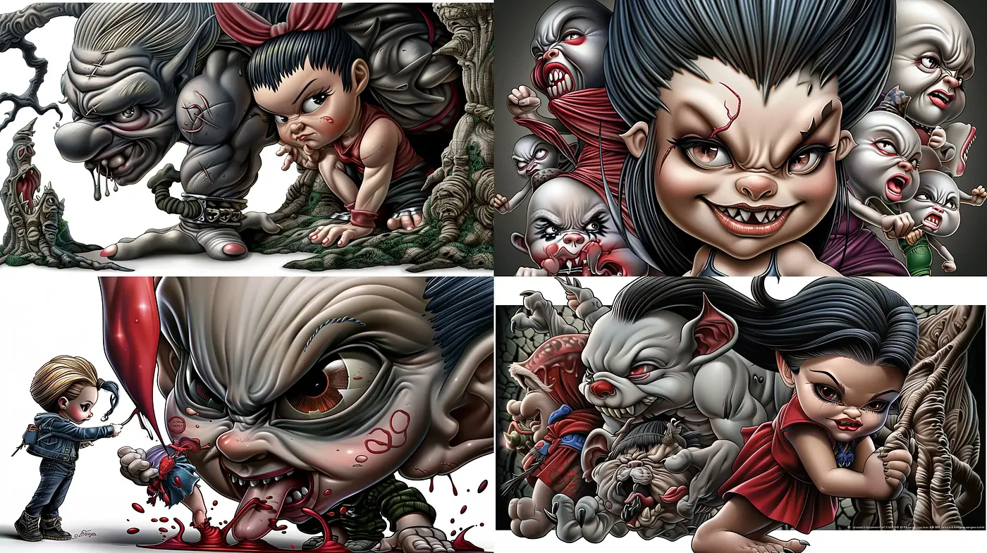 Grotesque Exaggeration - A Hyper-Detailed Caricature Blend - Midjourney sref style