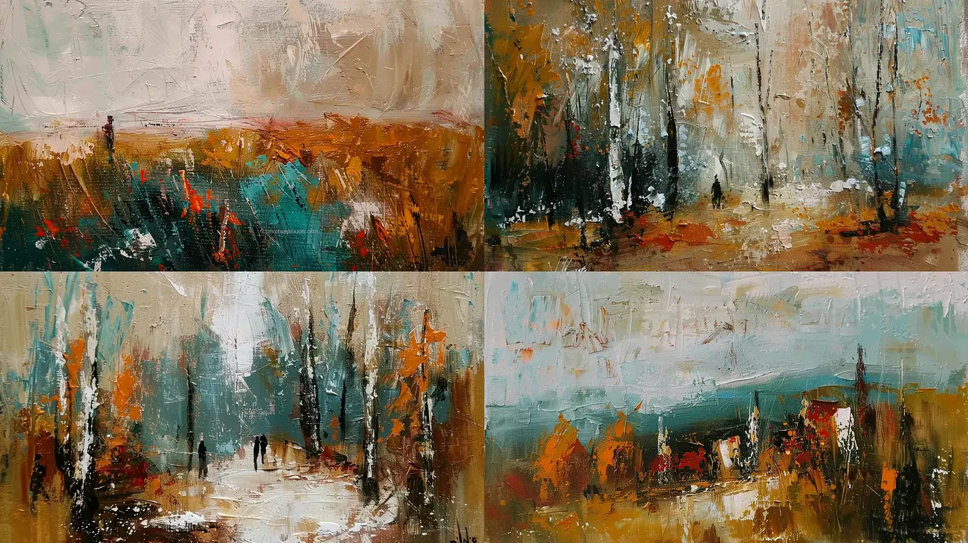 Rustic Textural Harmony: Brushwork Impressions of the Natural World - Midjourney sref style