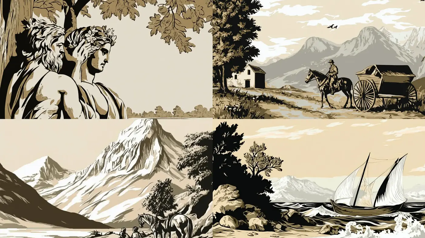 Sepia-Toned Classical Illustration Aesthetic - Midjourney sref style