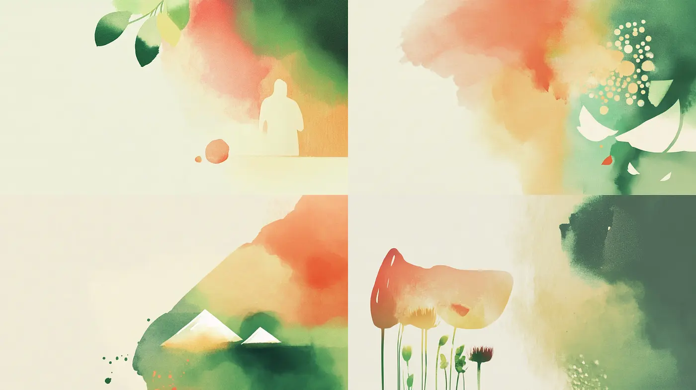 Serene Watercolor Abstracts with Organic Shapes - Midjourney sref style