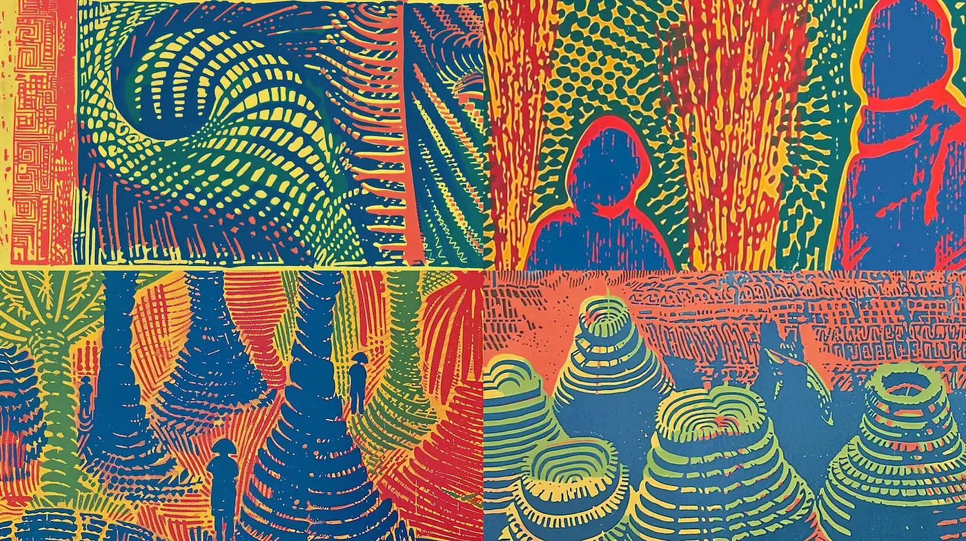 Vibrant and Dynamic Patterns with a Surreal Touch - Midjourney sref style