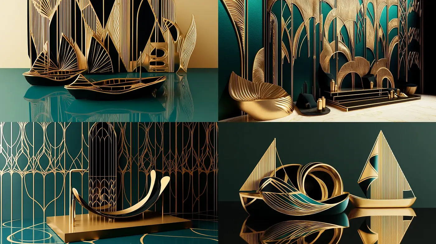 Elegant Art Deco Fusion with a Modern Metallic Twist - Midjourney sref style