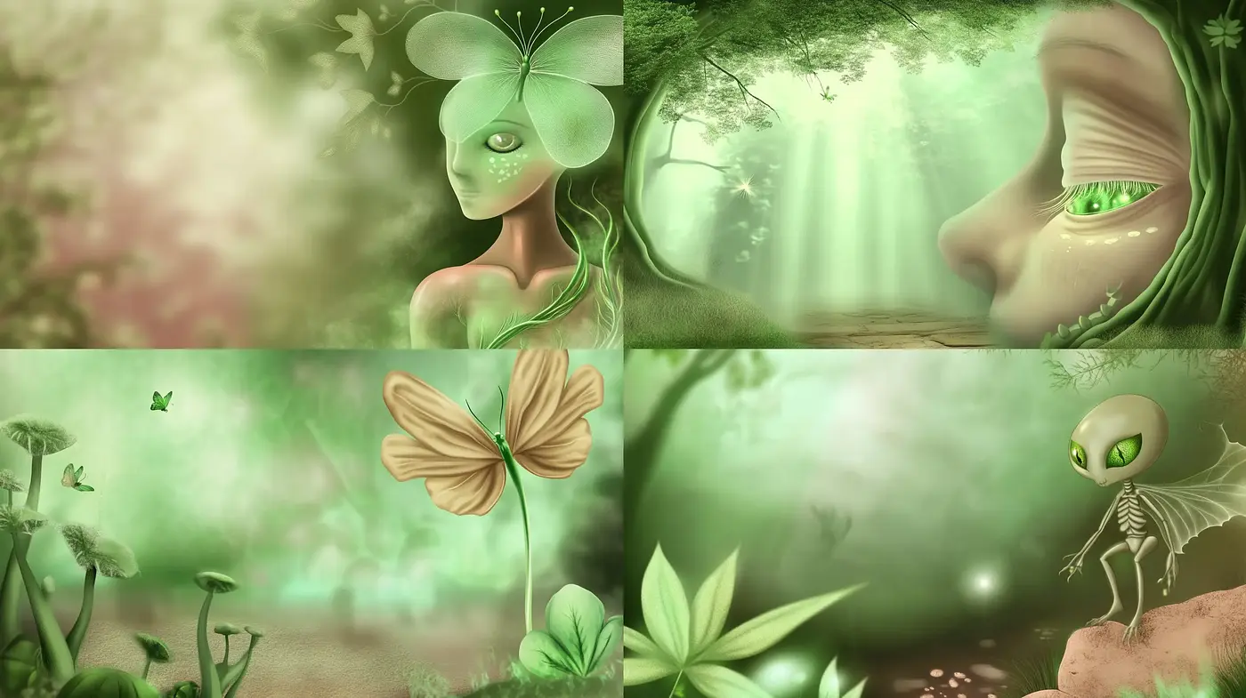 Enchanted Verdant Dreamscape: A Whimsical Fusion of Nature and Fantasy - Midjourney sref style