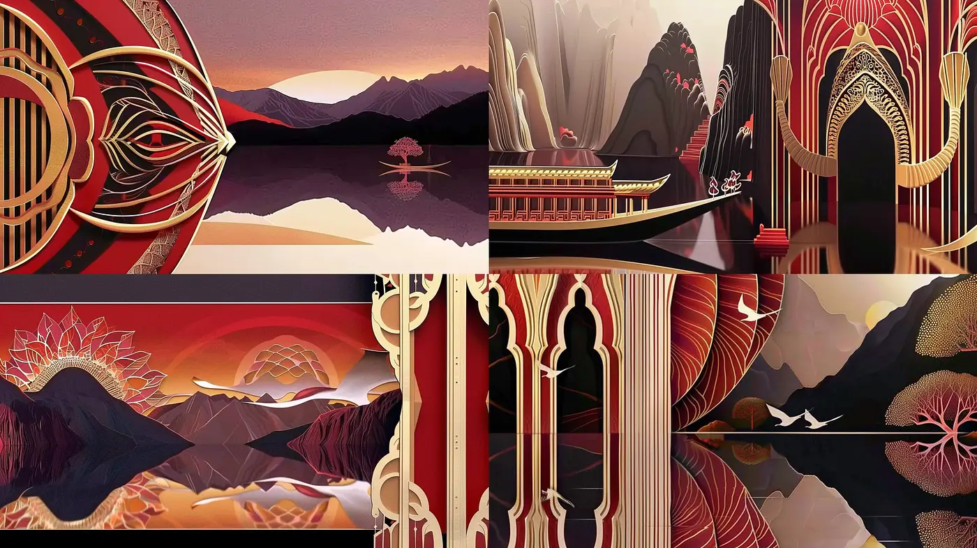Ethereal Art Deco Fusion with Eastern Influences - Midjourney sref style