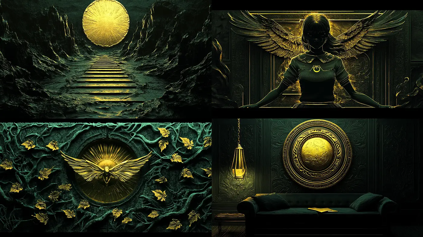 Majestic Golden Elegance Abound in Lustrous Darkness - Midjourney sref style