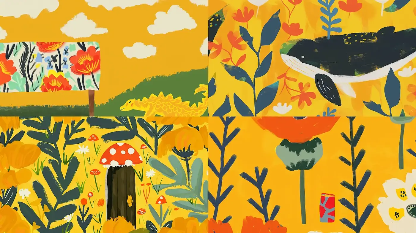 Bright and Playful Floral Patterns with a Whimsical Touch - Midjourney sref style