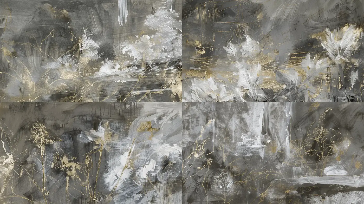 Abstract Textural Harmony in Monochromatic Gold and Grey - Midjourney sref style