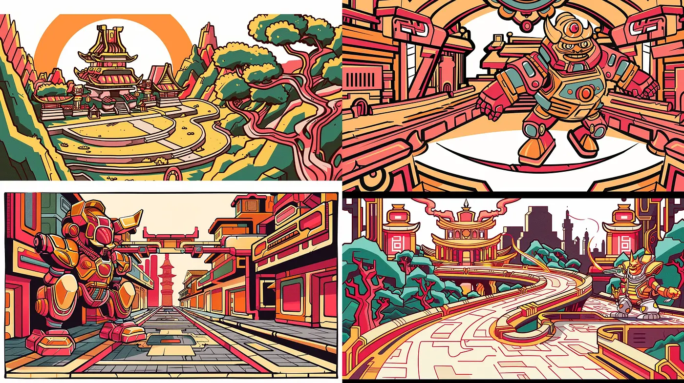Futuristic Retro Robotic Utopia with a Twist of Asian Influence - Midjourney sref style