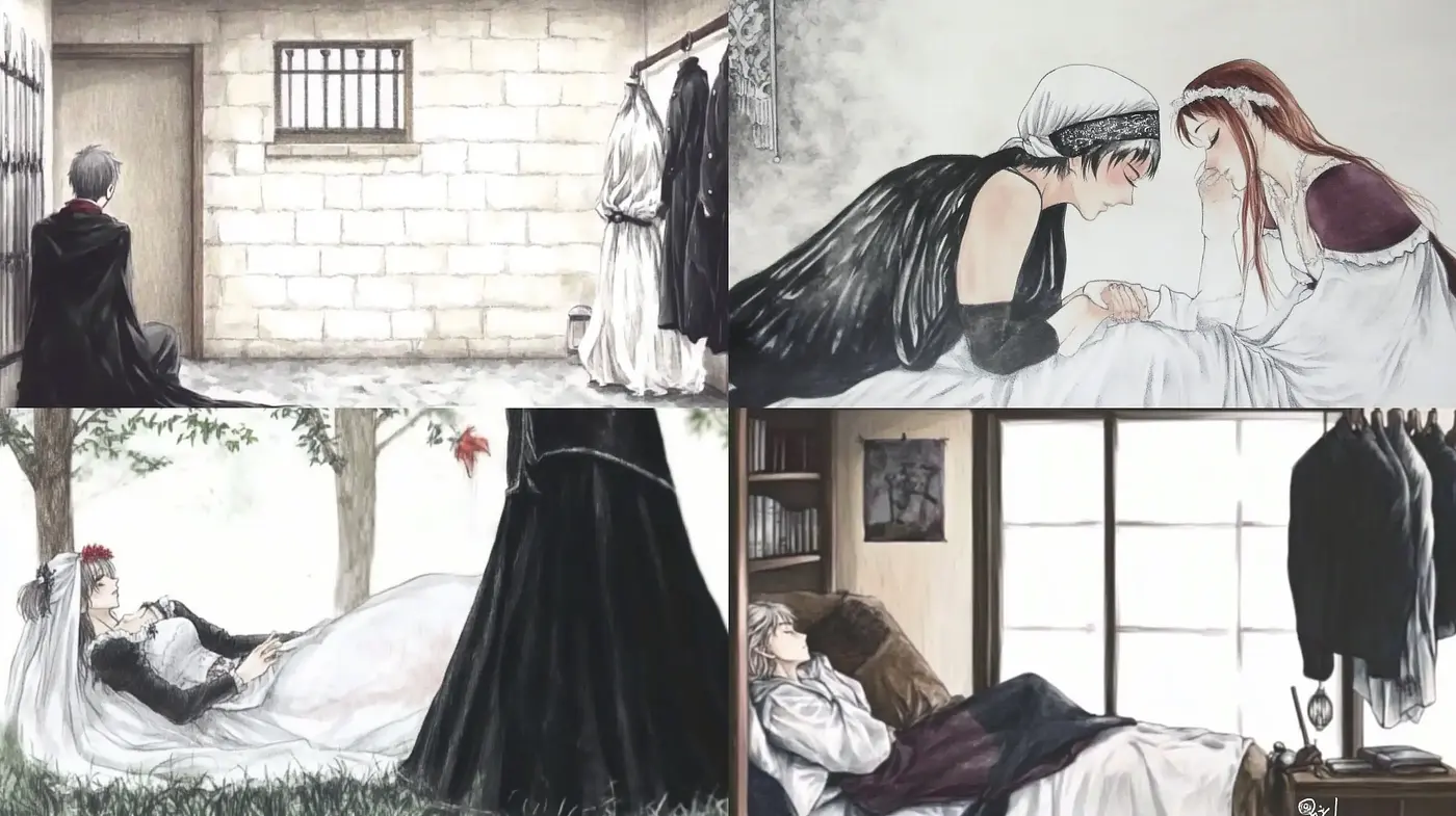 Ethereal Monochrome Watercolor Narrative - Midjourney sref style
