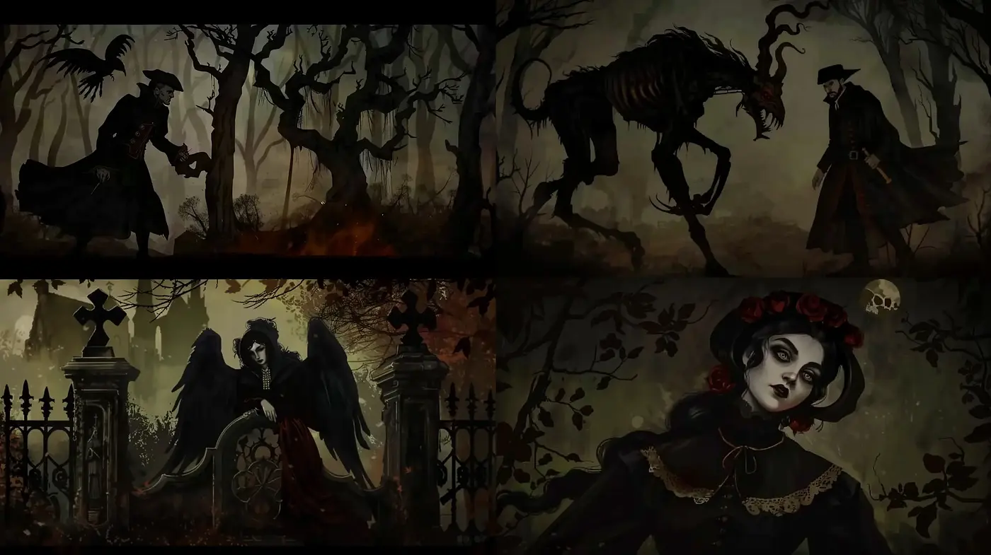 Gothic Elegance in Midnight Hues - Midjourney sref style