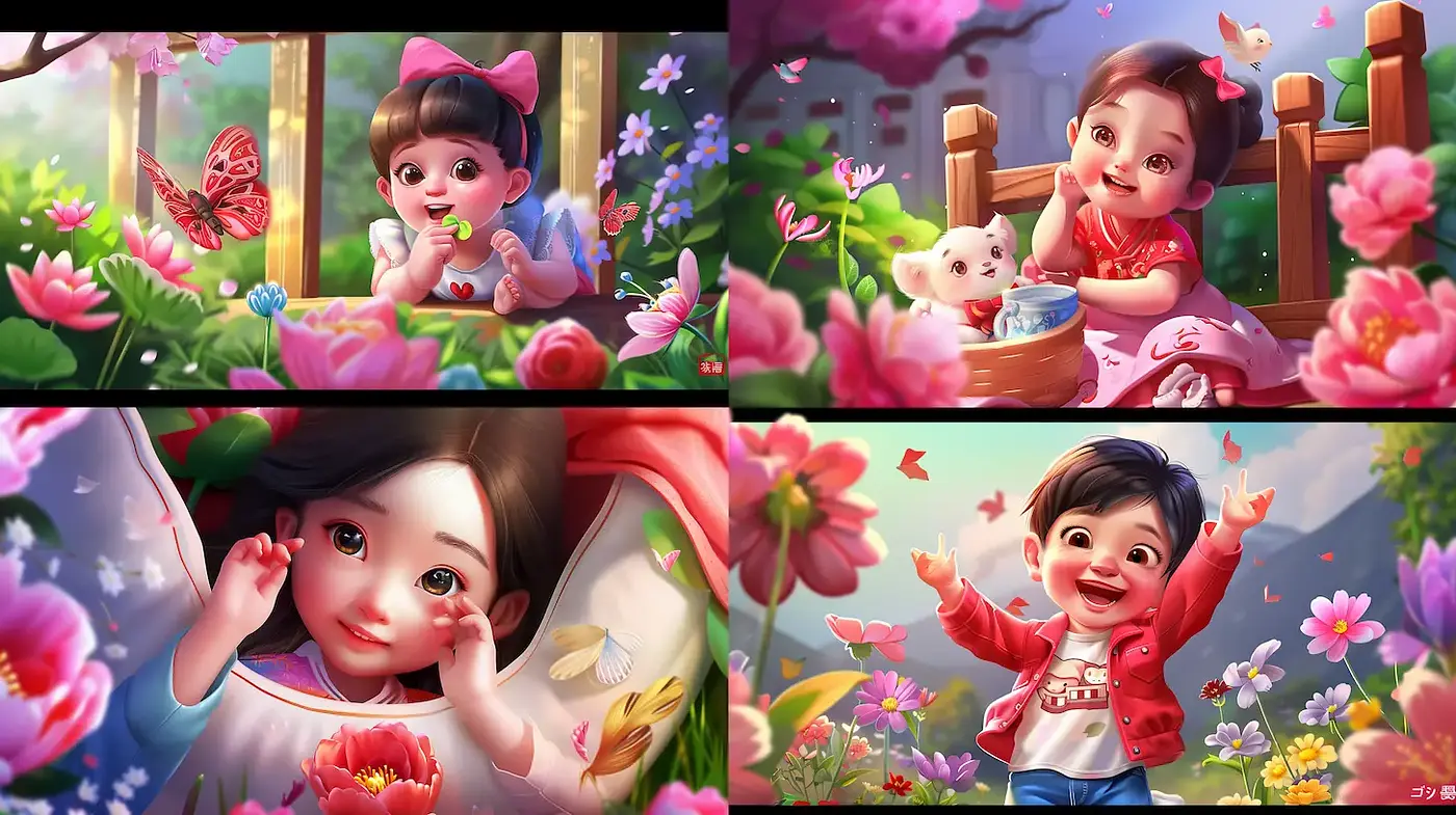 Whimsical and vibrant childhood scenes with a touch of enchantment - Midjourney sref style