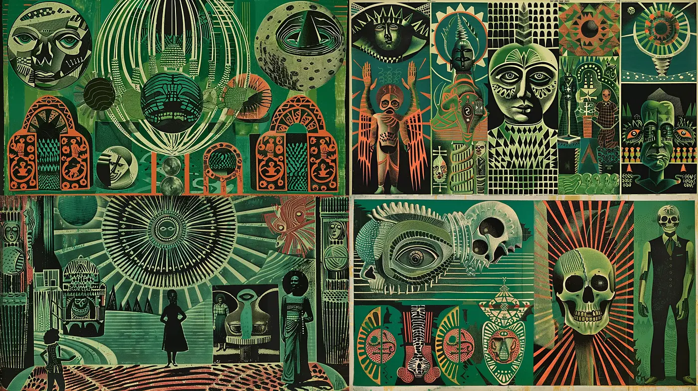 Surreal Synthesis of Primitivism and Futurism - Midjourney sref style