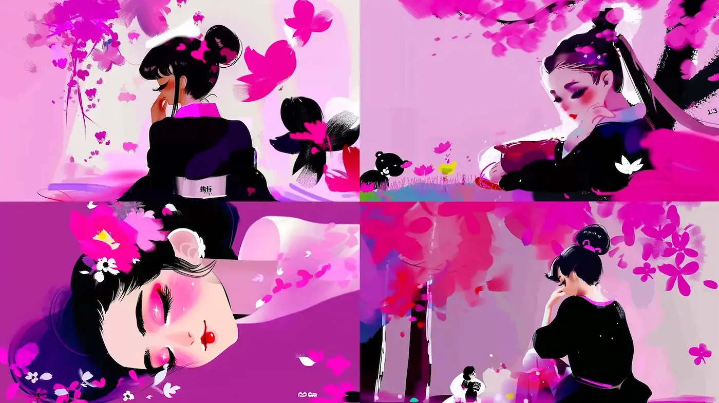 Vibrant and Delicate Japanese-inspired Illustrations with Floral Motifs - Midjourney sref style