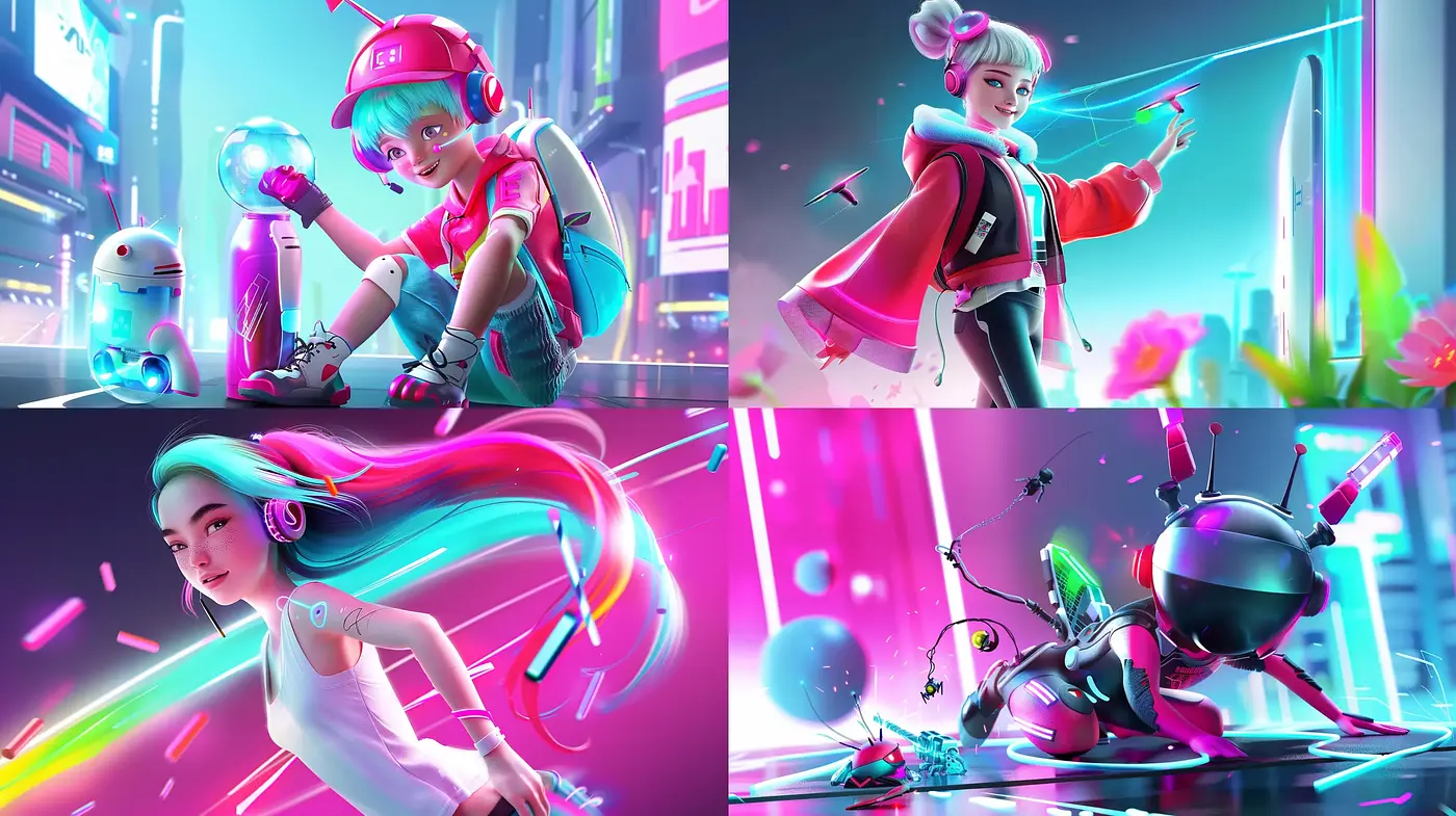 Neon Cyber Dreamscape: A Vivid Synthesis of Futuristic Imagery - Midjourney sref style