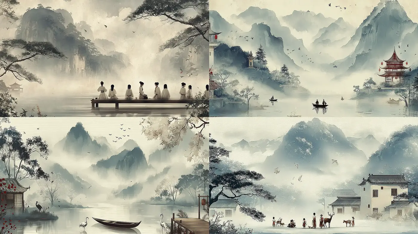 Serene and Dreamlike Landscapes with a Harmonious Palette - Midjourney sref style