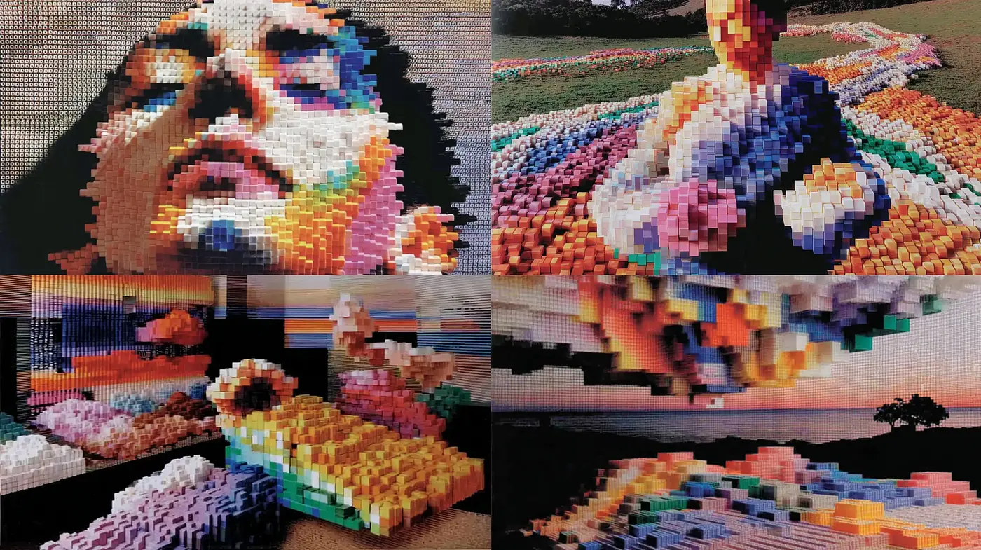 Colorful Pixelated Art with a Three-Dimensional Feel - Midjourney sref style