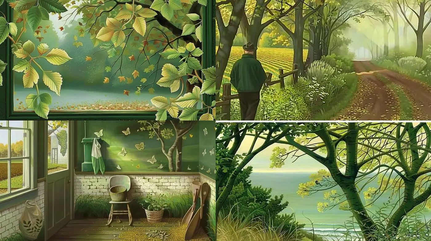 Ethereal Nature's Hues: A Vivid Depiction of Mystical Landscapes with a Gentle Vintage Glow - Midjourney sref style