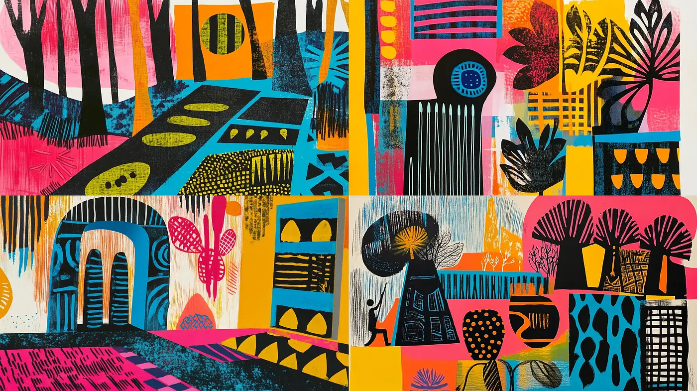Vibrant Tapestry of Abstract Patterns and Bold Textures - Midjourney sref style