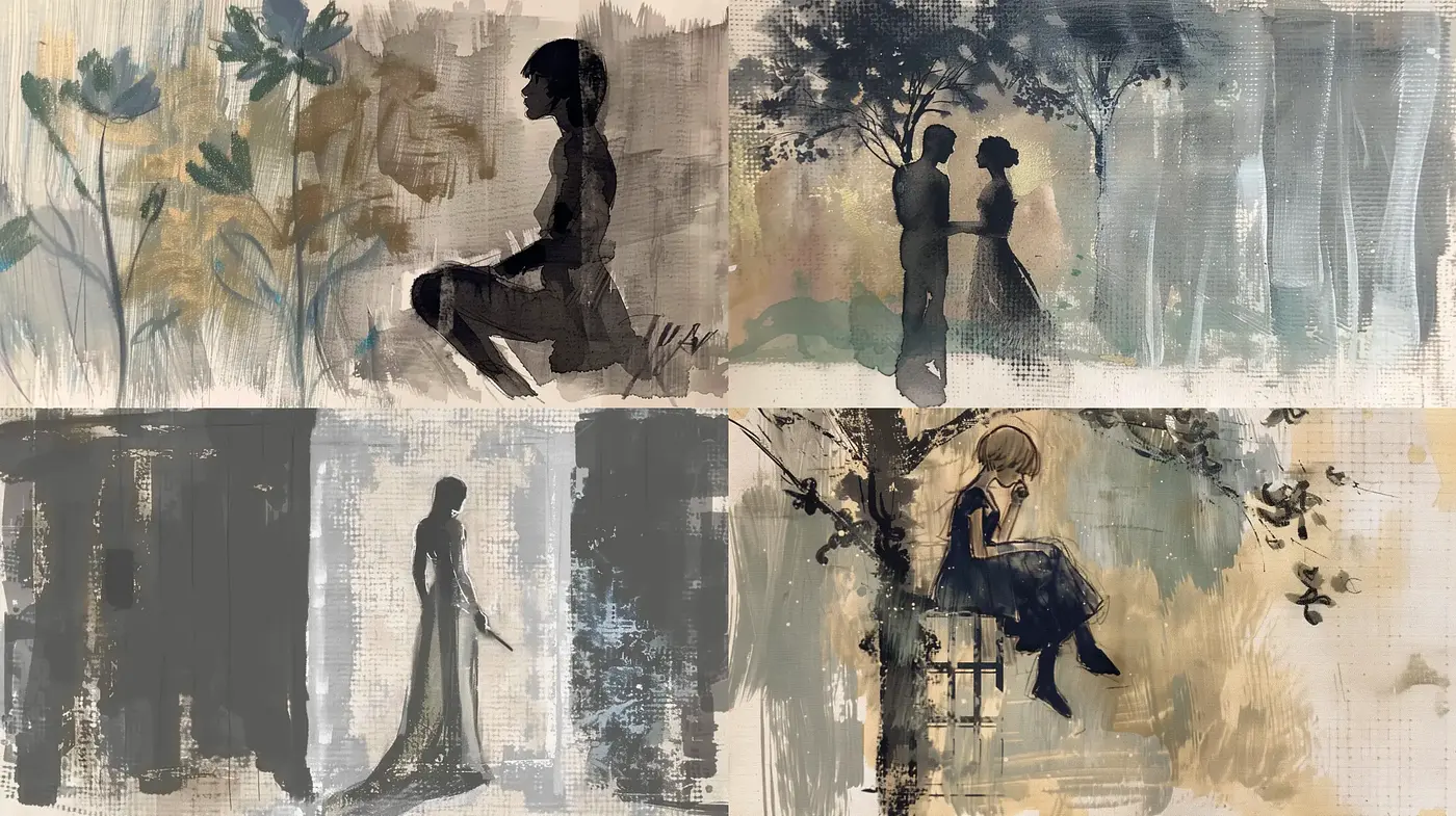 Ethereal Monochrome Tableaus with a Touch of Impressionist Flair - Midjourney sref style