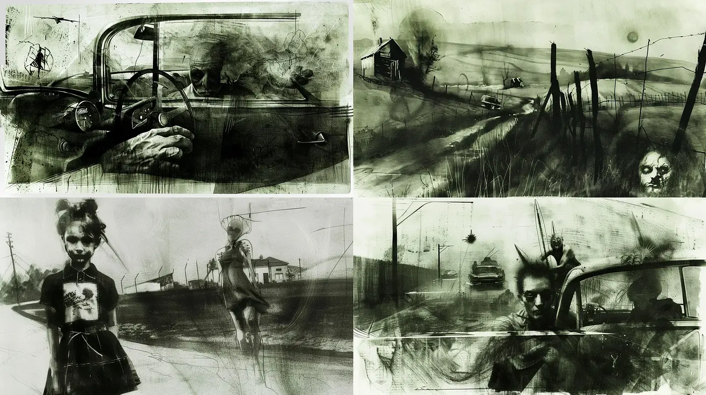 Ethereal Monochromatic Whispers: An Elegy in Charcoal and Ink - Midjourney sref style