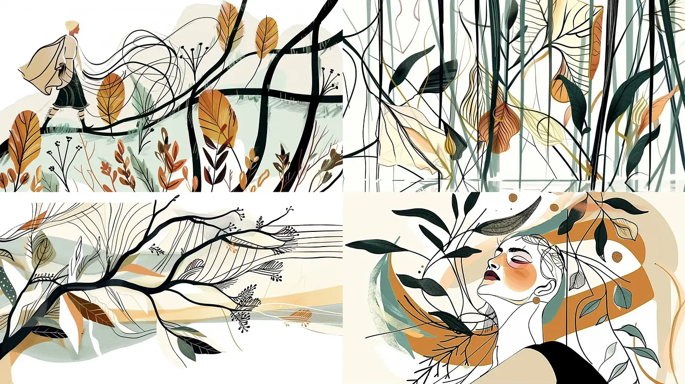 Serene Autumn Breeze in Stylized Botanical Artistry - Midjourney sref style