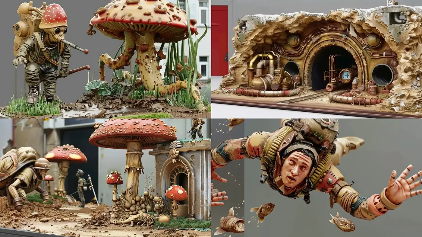 Rustic Fantasia: A Fusion of Whimsical Constructs and Earthy Textures - Midjourney sref style